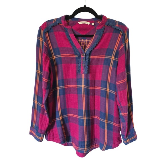 Soft Surroundings Tops - Soft Surroundings Womens XS Plaid Flannel Tunic Top Crochet Lace Trim